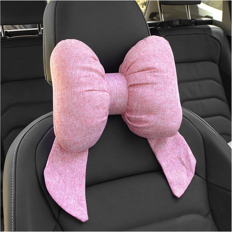 Figpade Cute Bow Car Headrest Pillow,Comfortable & Breathable Car Neck Pillows for Relief Neck Fatigue,Universal Head Rest Pillow for Cars Decoration as Birthday Gifts for Women,Girl (Pink) - Image 1
